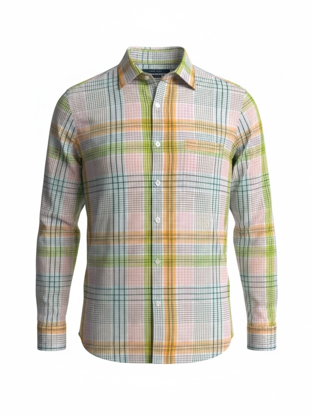 Perry Ellis Pastel Plaid Button-Down Shirt in Green, Pink & Yellow